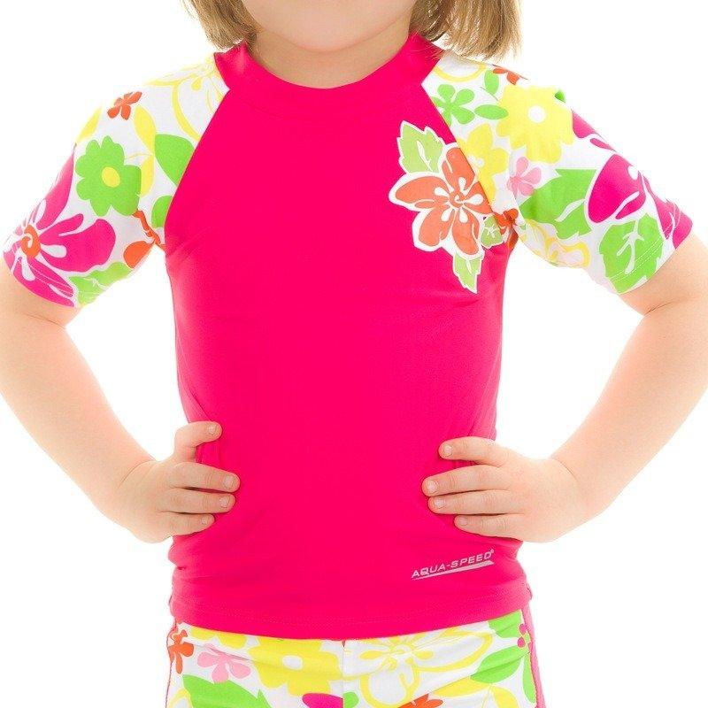 Топ сонцезахисний для дівчат Aqua Speed T-SHIRT FLOWER 2120 рожевий, мультиколор дитяча