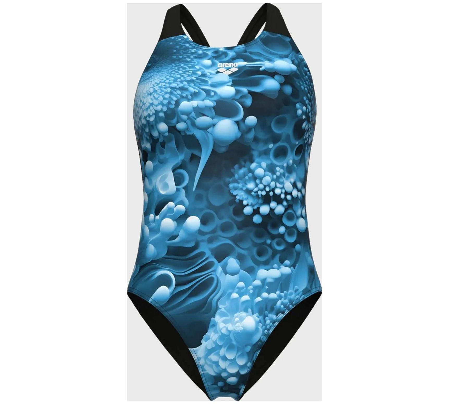 Купальник закритий для жінок Arena BLUE FLOWERS SWIMSUIT V BACK синій, чорний жіночий