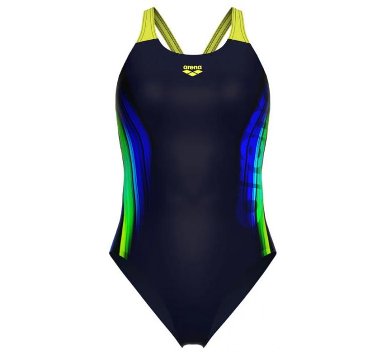 Купальник закритий для жінок Arena BREATH SWIMSUIT V BACK LB чорний, жовтий, зелений, синій жіночий