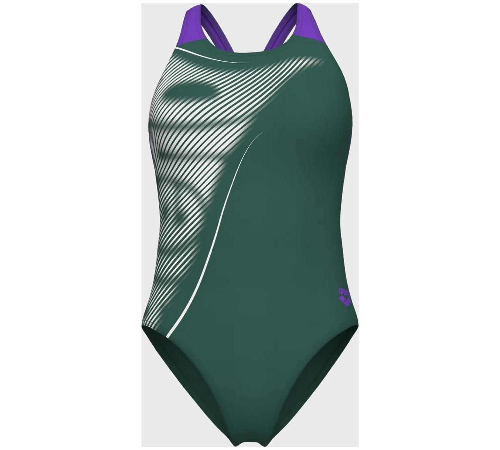 Купальник закритий для жінок Arena BRIGHT GLARE SWIMSUIT V BACK зелений жіночий