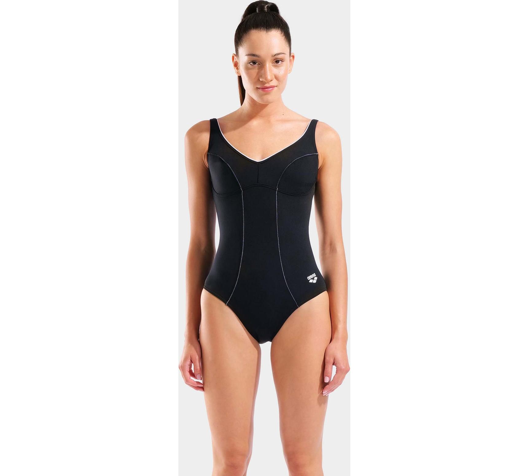 Купальник закритий для жінок Arena CLIP BACK SWIMSUIT SOLID B чорний, білий Жін