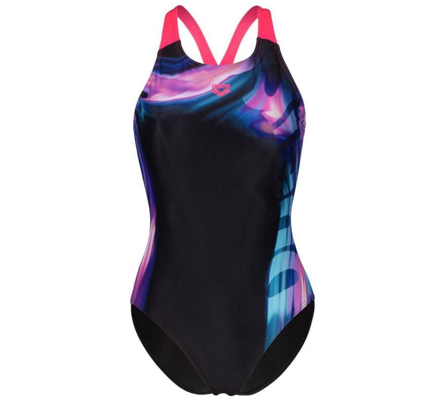 Купальник закритий для жінок Arena DREAMHLINE SWIMSUIT V BACK чорний, фіолетовий, бірюзовій жіночий