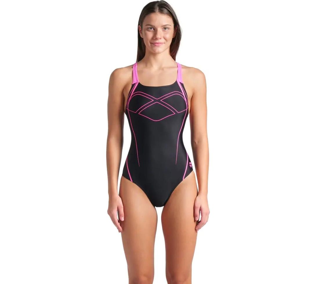 Купальник закритий для жінок Arena GRAPHIC SWIMSUIT SWIM PRO BACK чорний, рожевий Жін
