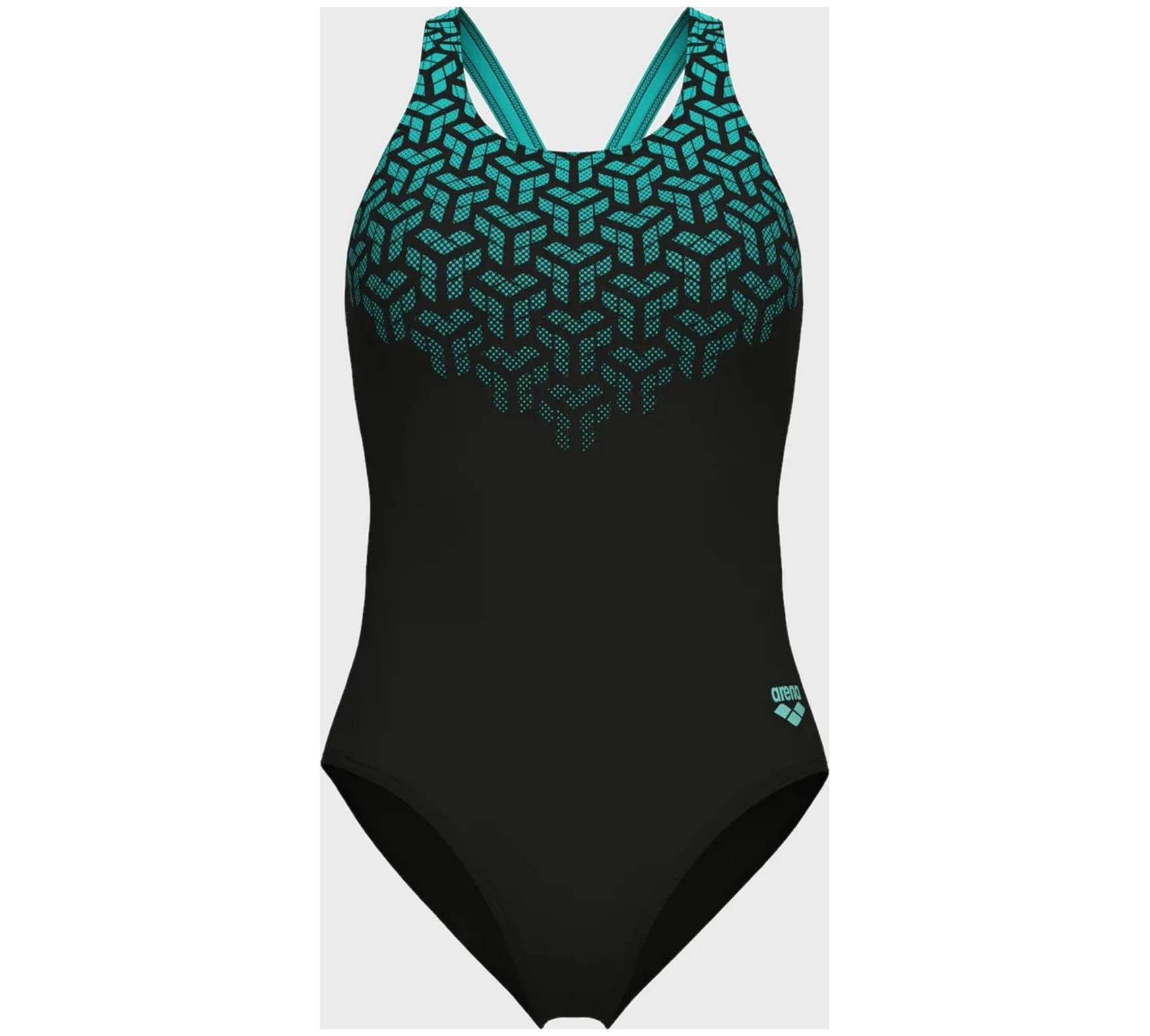 Купальник закритий для жінок Arena KIKKO V SWIMSUIT V BACK GRAPHI чорний, зелений жіночий