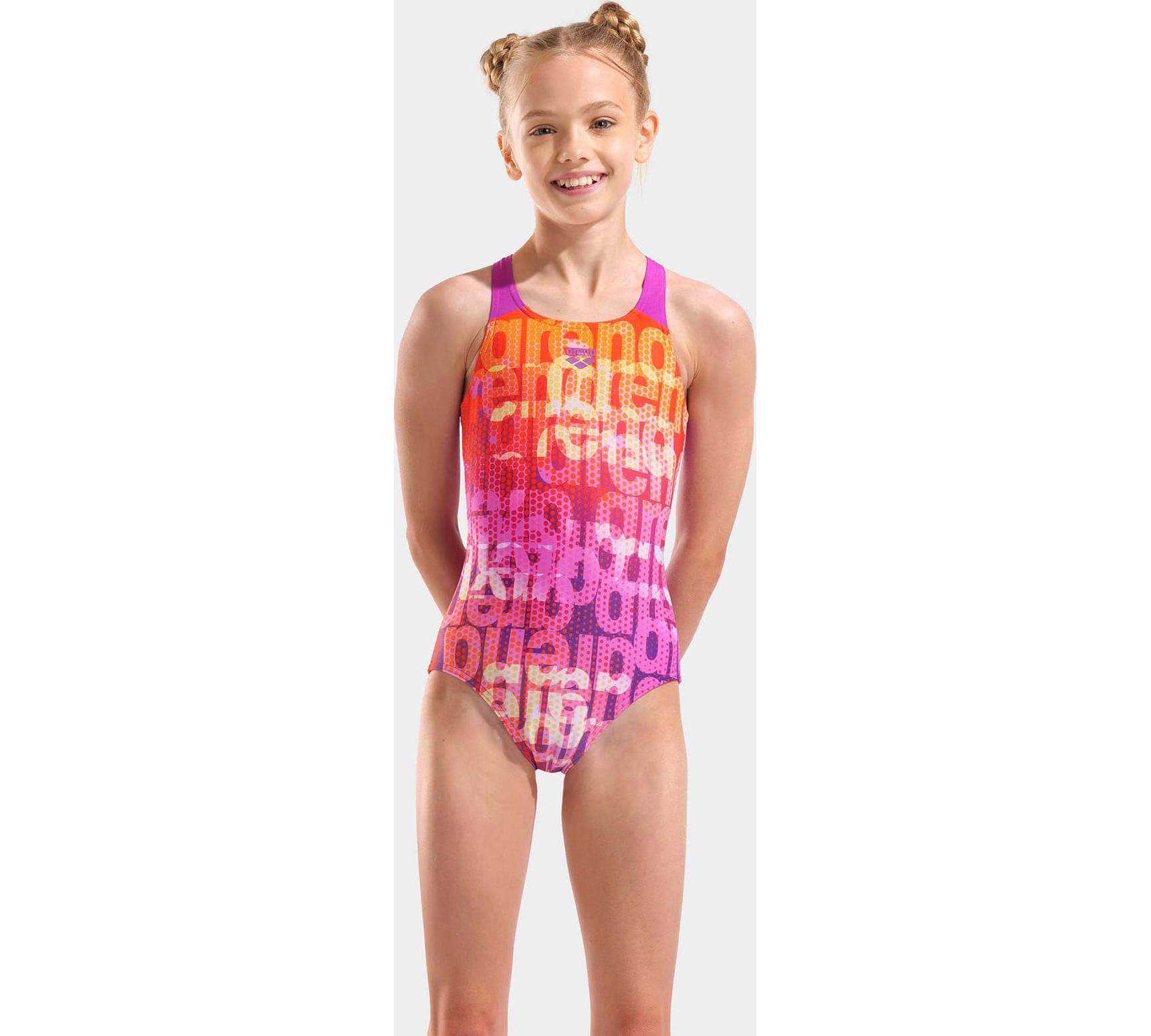 Купальник закритий для дівчат Arena MULTI COLOURS SWIMSUIT V BACK рожевий, помаранчевий