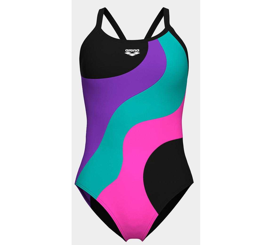 Купальник закритий для жінок Arena MULTI SLICES SWIMSUIT LIGHTDRO чорний, бузковий, бірюзовий, рожевий жіночий