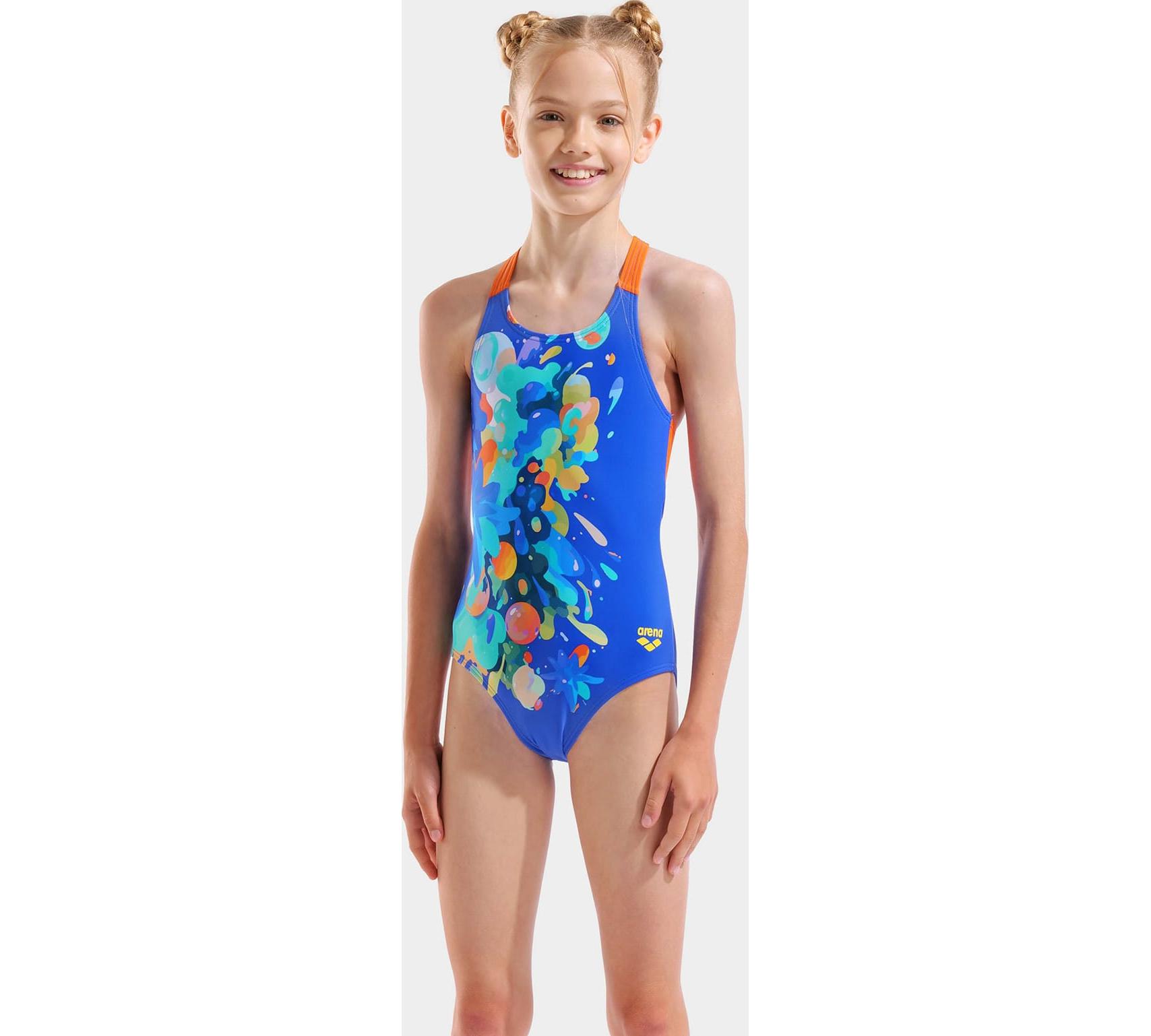 Купальник для дівчаток Arena PAINTING SWIMSUIT V BACK синій, помаранчевий дитячий
