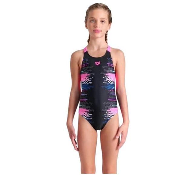 Купальник для дівчат Arena RHYTHM SWIMSUIT V BACK L чорний, рожевий дитяча