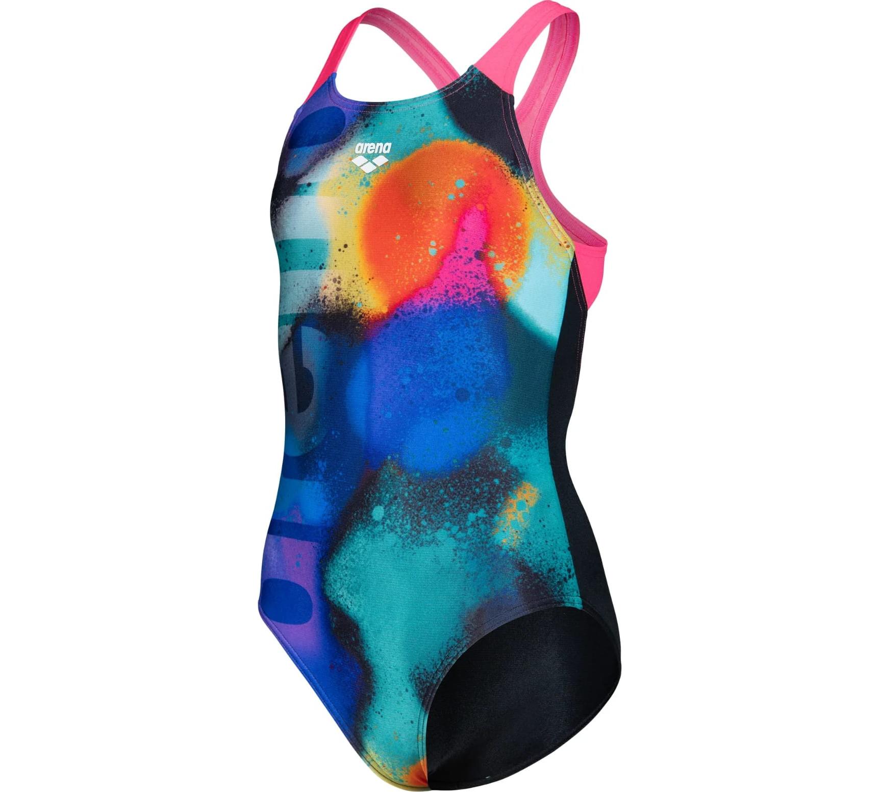 Купальник закритий для дівчат Arena SPRAY PAINT SWIMSUIT SWIM PRO чорний, синій, рожевий Діт
