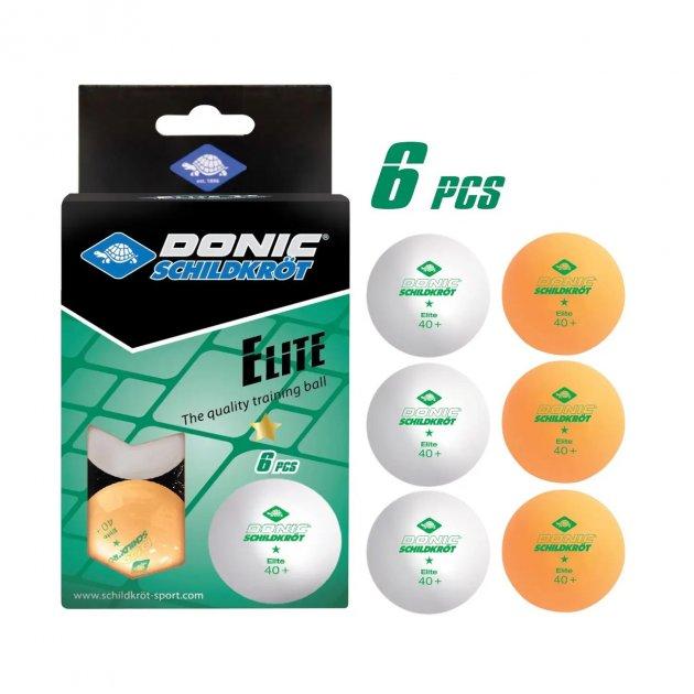 М'ячі Donic Elite 1звезда 40+ plastic white 6 шт white+orange