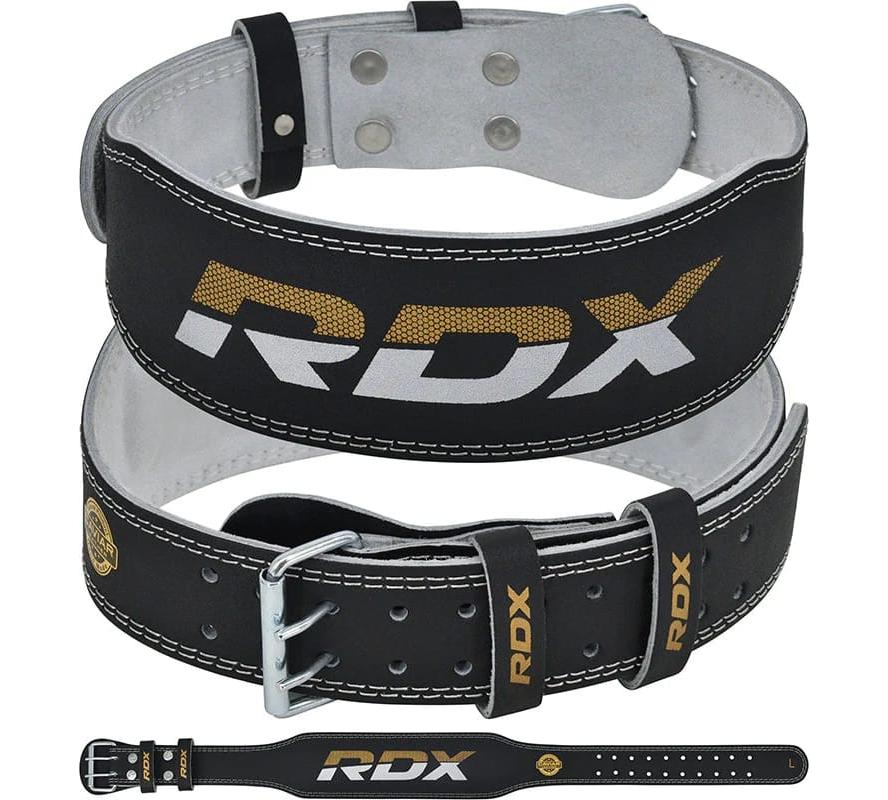 Пояс для важкої атлетики RDX BELT 4 LEATHER чорний, золотий, білий Уні
