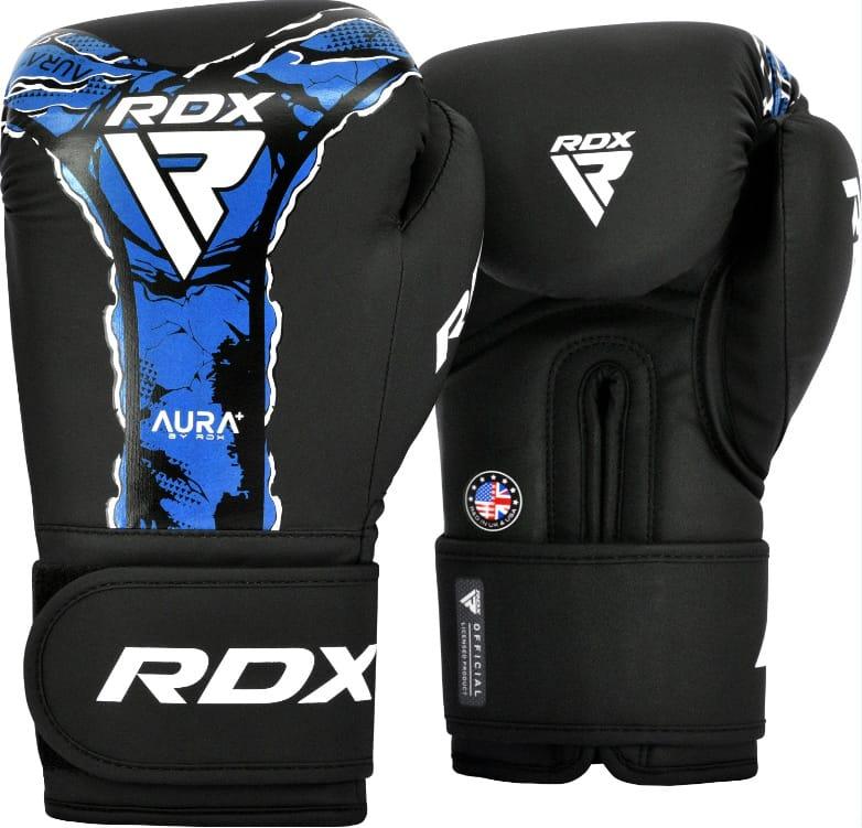 Боксерські рукавиці RDX BOXING GLOVES NEW AURA F17 чорний, синій Уні