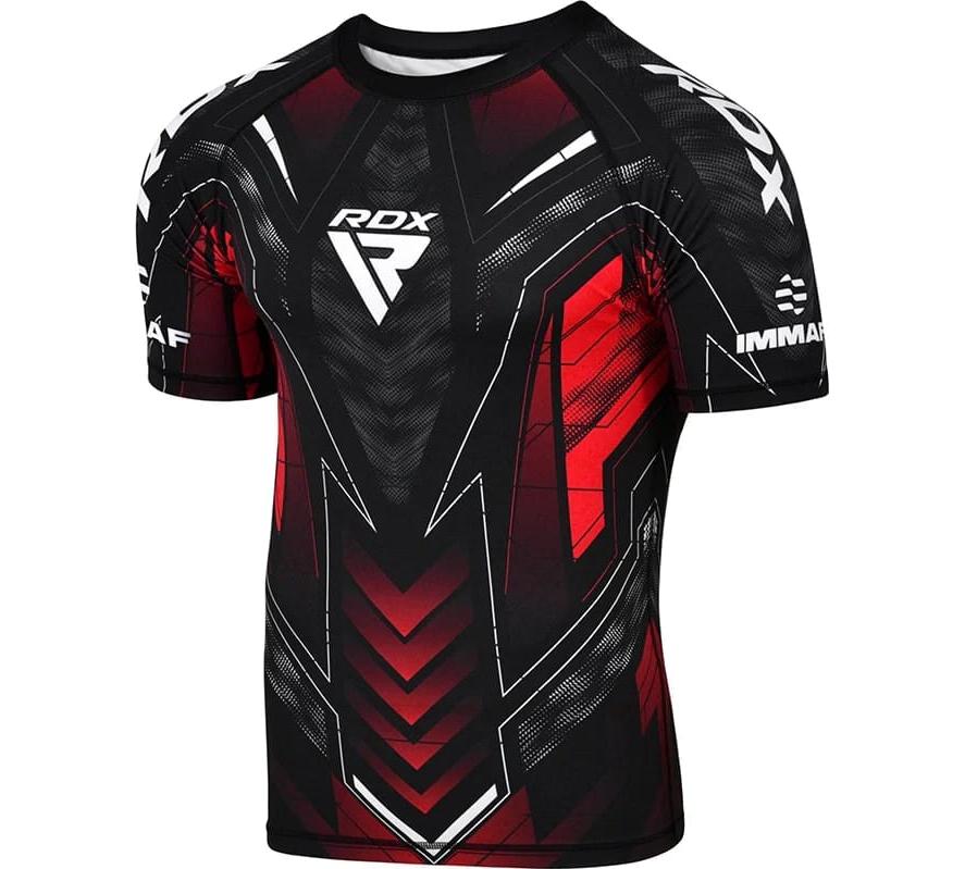 Футболка компресійна RDX COMPRESSION SHIRT HALF SLEEVES IMMAF-1 чорний, червоний Уні