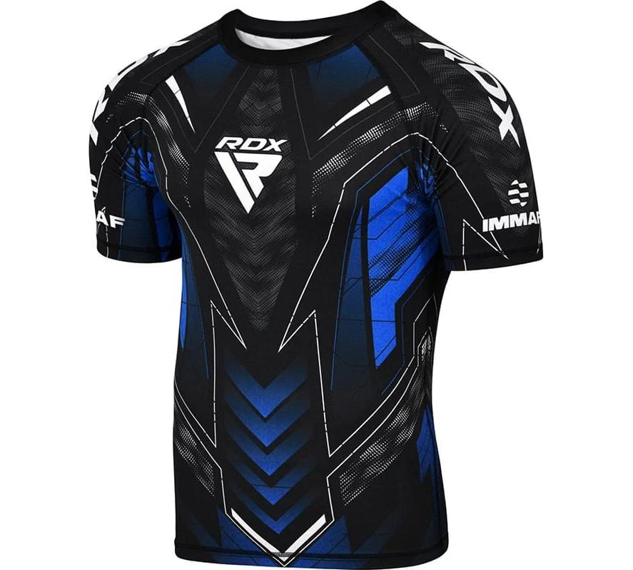 Футболка компресійна RDX COMPRESSION SHIRT HALF SLEEVES IMMAF-1 чорний, синій Уні