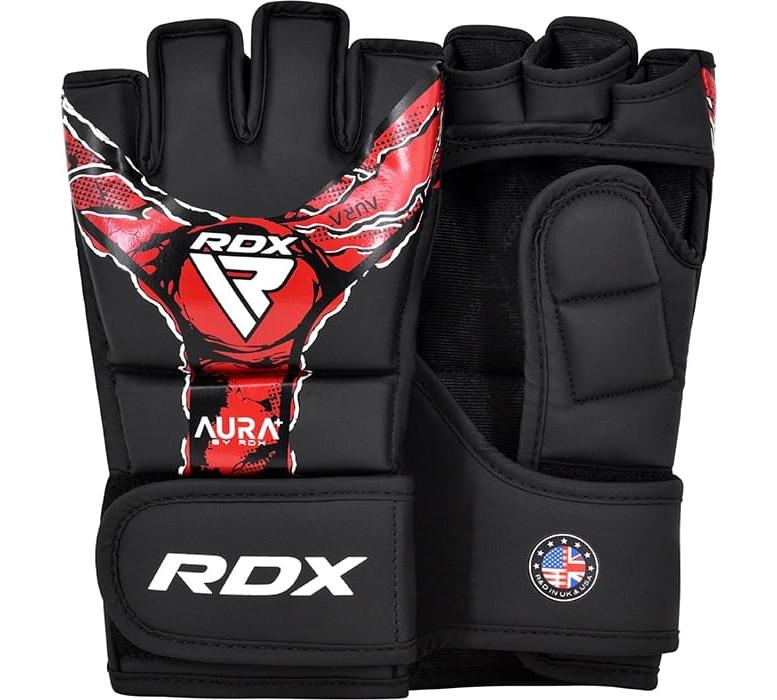 Тренувальні рукавиці RDX GRAPPLING GLOVES NEW AURA F17 чорний, червоний Уні
