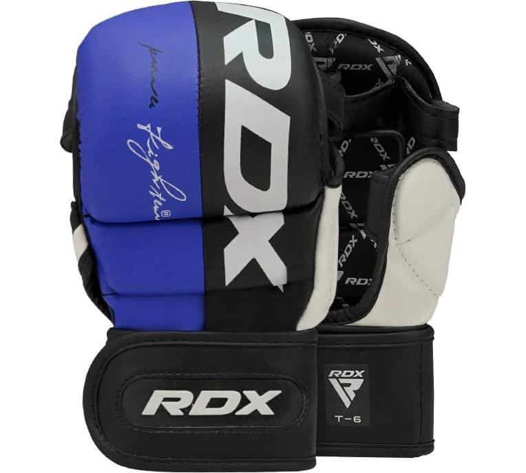 Тренувальні рукавиці RDX GRAPPLING GLOVES REX T6 PLUS чорний, синій, білий Уні