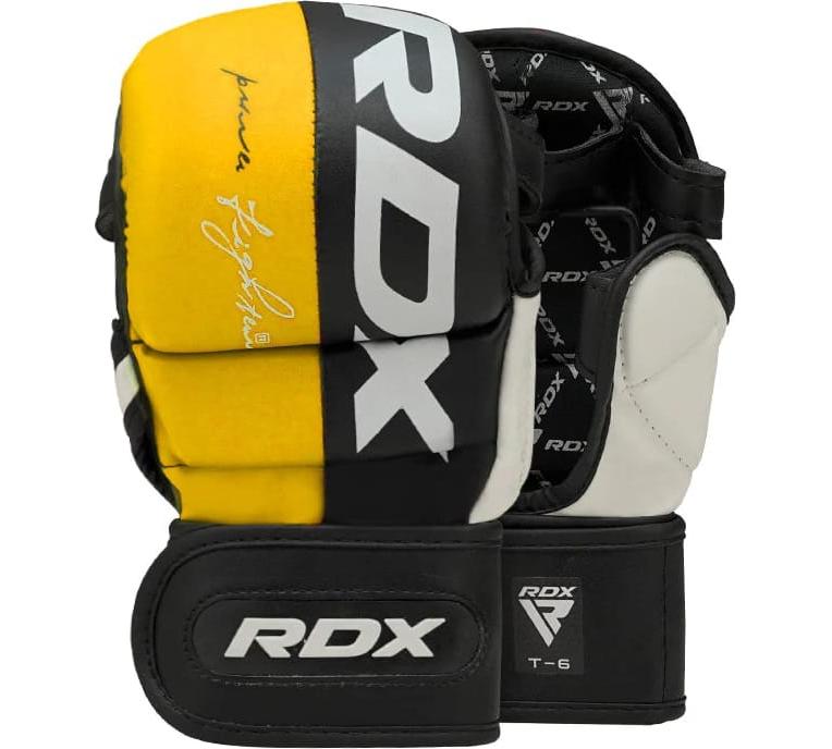 Тренувальні рукавиці RDX GRAPPLING GLOVES REX T6 PLUS чорний, жовтий, білий Уні