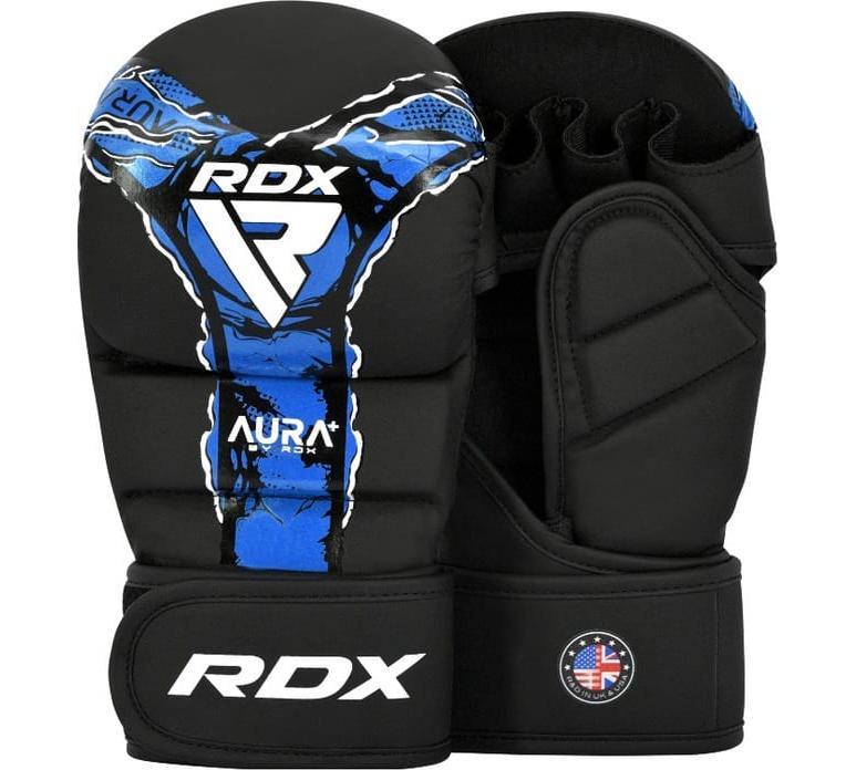 Тренувальні рукавиці RDX GRAPPLING GLOVES SHOOTER NEW AURA F17 чорний, синій Уні