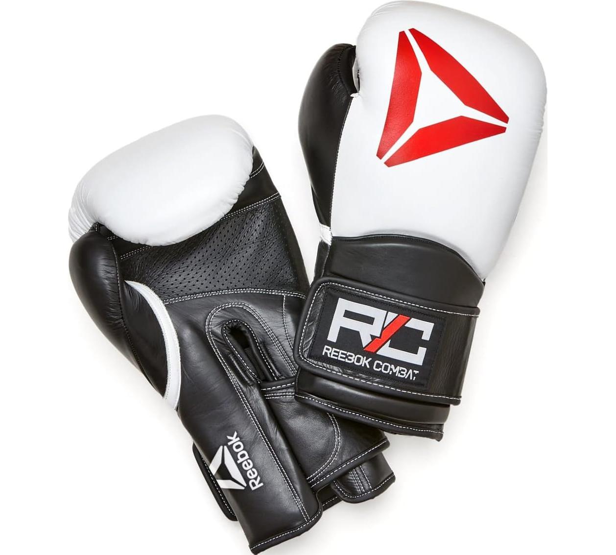 Боксерські рукавиці Reebok Combat Leather Boxing Gloves чорний, білий Чол 10 унцій