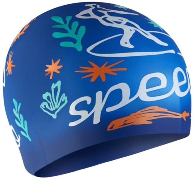 Шапка для плавання Speedo SLOGAN PRT CAP JU/JF/JM синій, білий Діт OSFM